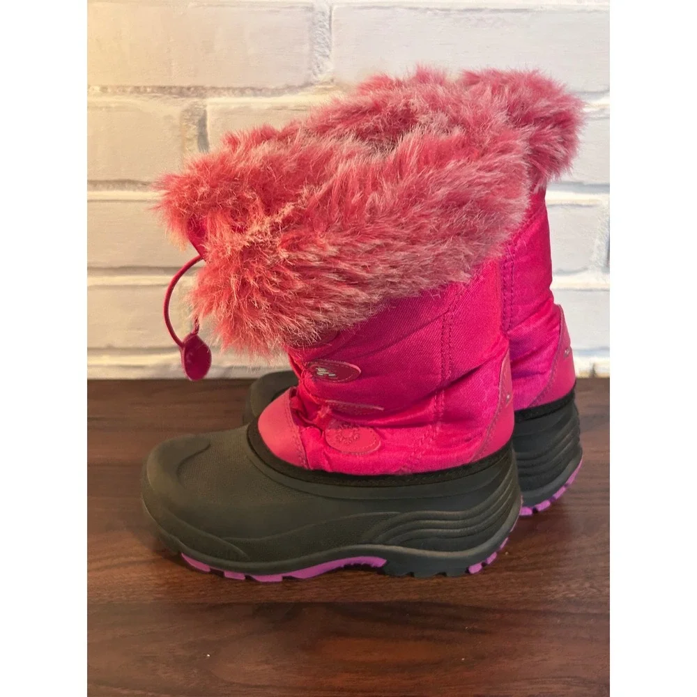 Kamik Kids Pink Faux Fur Trim Waterproof Winter‎ Snow Boots Size 1 Bungee Lacing